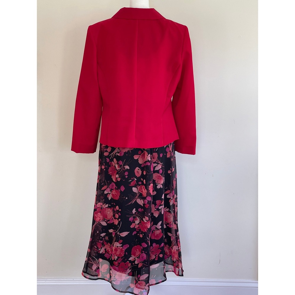 Red Blazer and Floral Midi Skirt 2 Piece Suit Set Women Professional  Size 14 - Picture 3 of 16